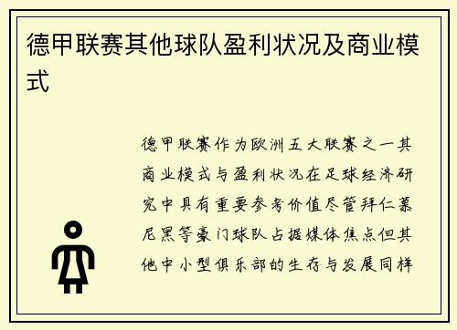 德甲联赛其他球队盈利状况及商业模式