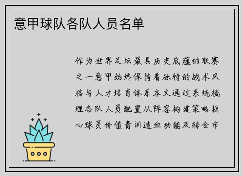 意甲球队各队人员名单